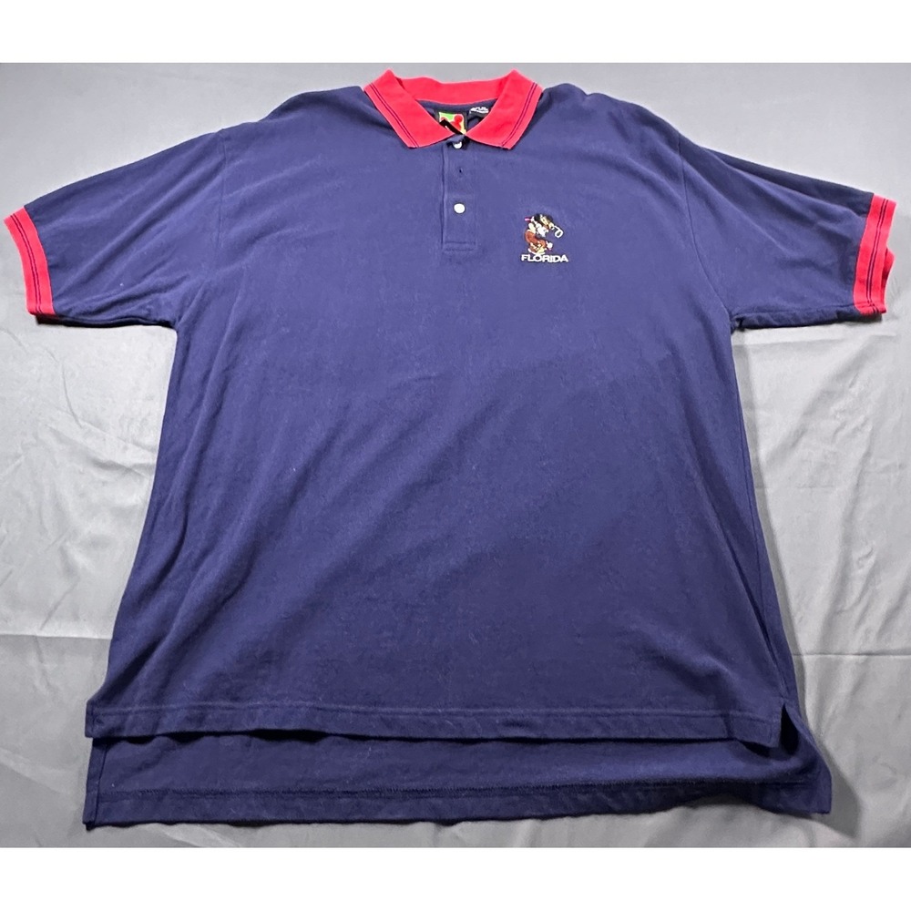Mickey Unlimited Vintage Florida Polo Shirt Mens XL Navy Blue Red Cotton Disney